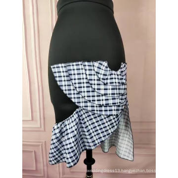 High Waist Patchwork Modest Plaid Slim Package Hip Women Bodycon Skirt
